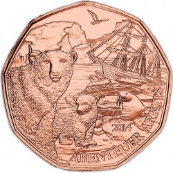 AUSTRIA 5 EUROS 2014 OSO POLAR y CRIA MONEDA DE COBRE SC Österreich euro coin ABENTEUER ARKTIS