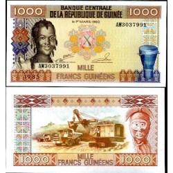 GUINEA 1000 FRANCOS 1985 NIÑA, EXCAVADORA y CAMION Pick 32 BILLETE SC Guinee UNC BANKNOTE