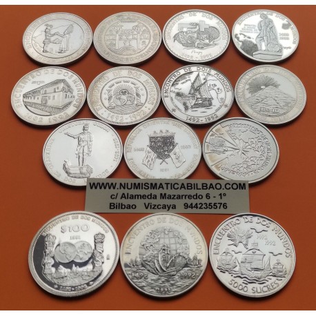 14 coins @CLEANED@ I IBEROAMERICAN SERIE 1ª 1991/1992 ENCUENTRO ENTRE DOS MUNDOS SILVER España Mexico Chile...