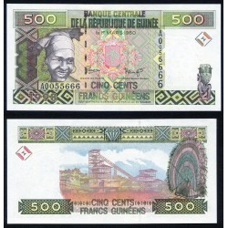 GUINEA 500 FRANCOS 1998 NATIVA y FABRICA Pick 36A BILLETE SC Guinee 500 Francs UNC BANKNOTE