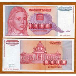 YUGOSLAVIA 1000000000 DINARA 1993 BASILICA y NIÑA Serie AA Pick 126 BILLETE SC 1000 MILLONES Dinar UNC BANKNOTE