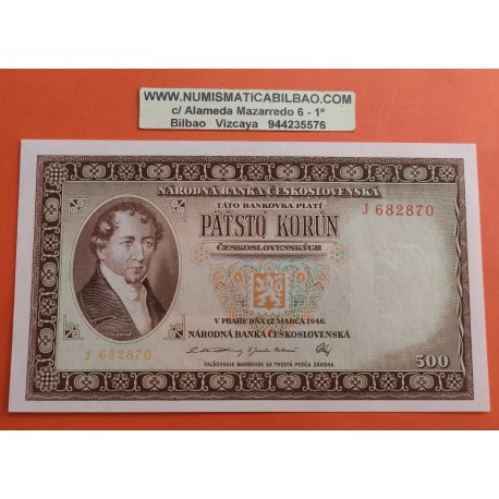 @RARO y SPECIMEN@ CHECOSLOVAQUIA 500 KORUN 1941 JAN COLLAR ARMADOS Pick 73.S BILLETE SC Czechoslovakia UNC BANKNOTE