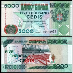 GHANA 5000 CEDIS 2000 BARCO CARGUERO DE MADERA Pick 34E BILLETE SC Africa UNC BANKNOTE