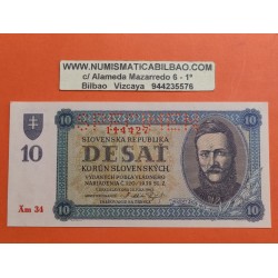 @RARO y SPECIMEN@ ESLOVAQUIA 10 KORUN 1943 LUDOVIT STUR Pick 6.S BILLETE SC Slovakia UNC BANKNOTE 10 Korun 1939