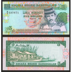 BRUNEI 5 RINGGIT 1995 SULTAN DARUSSALAM y BARCOS Pick 14 BILLETE SC Sultanato de Brunei 5 Dollars 1993 UNC BANKNOTE