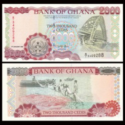 GHANA 2000 CEDIS 1995 PESCADORES RECOGIENDO REDES y PUENTE Pick 30B BILLETE SC Africa UNC BANKNOTE