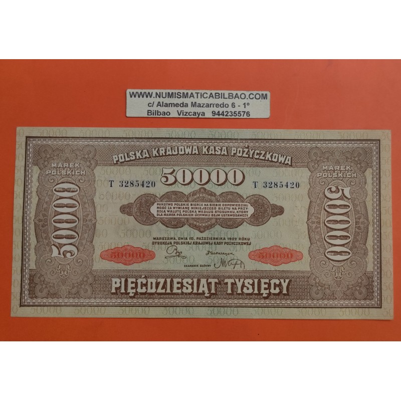 . @Tamaño XXL@ POLONIA 50000 MAREK 1922 POLAND NATIONAL LOAN OFFICE Pick 33 BILLETE EBC 5000 Zlotych PVP NUEVO 200€