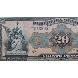 .@RARO@ MEXICO 20 PESOS 1915 GOBIERNO CONSTITUCIONALISTA Pick S.687.A BILLETE CIRCULADO banknote PVP NUEVO 300€