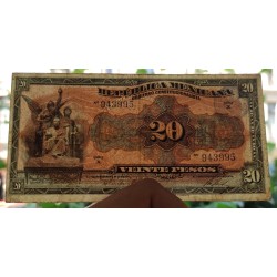 .@RARO@ MEXICO 20 PESOS 1915 GOBIERNO CONSTITUCIONALISTA Pick S.687.A BILLETE CIRCULADO banknote PVP NUEVO 300€