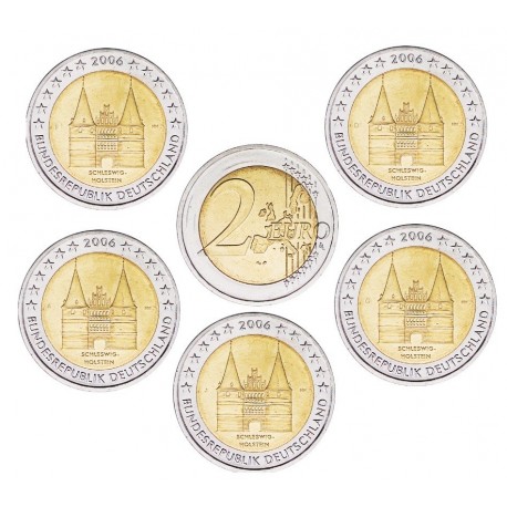 ALEMANIA 2 EUROS 2006 A+D+F+G+J IGLESIA HOLSTENTOR SC 5 MONEDAS CONMEMORATIVAS Holstein