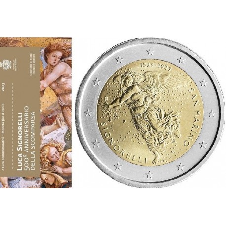 . 1 acoin @ESTUCHE@ SAN MARINO 2 EUROS 2023 PINTOR SIGNORELLI 2ª MONEDA CONMEMORATIVA SC SET OFICIAL