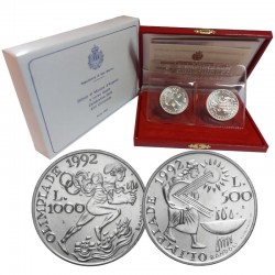 2 monedas x SAN MARINO 500 LIRAS 1991 + 1000 LIRAS 1991 OLIMPIADA DE BARCELONA 1992 PLATA SC SILVER SET Dittico