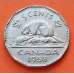 CANADA 5 CENTAVOS 1958 ISABEL II y CASTOR KM.50A MONEDA DE NICKEL EBC- @FORMA DE 12 LADOS@