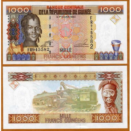 GUINEA 1000 FRANCOS 1998 NIÑA, EXCAVADORA y CAMION Pick 37 BILLETE SC Guinee UNC BANKNOTE