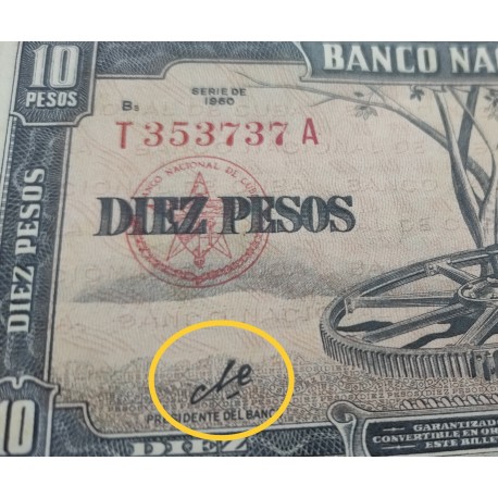 @FIRMA DE ERNESTO CHE GUEVARA COMO PRESIDENTE DEL BANCO@ CUBA 10 PESOS 1960 CESPEDES Pick 88C BILLETE MBC @PVP NUEVO 22€@