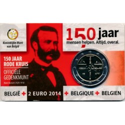 BELGICA 2 EUROS 2014 CRUZ ROJA 150 ANIVERSARIO SC @NO TIENE EL COINCARD@ MONEDA CONMEMORATIVA Belgium