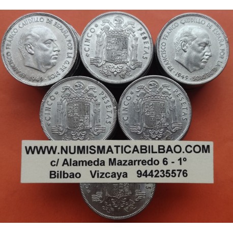 1 moneda MUY CIRCULADA x ESPAÑA 5 PESETAS 1949 * 19 50 FRANCO ESTADO ESPAÑOL KM.778 NICKEL