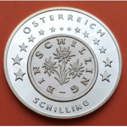 0,96 ONZAS Serie MONEDA UNICA x AUSTRIA 1 SCHILLING 2002 MEDALLA DE PLATA PURA UNION EUROPEA PROOF 28,40 grs 41mm