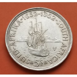 SUDAFRICA 5 SHILLINGS 1952 FUNDACION DE CIUDAD DEL CABO y BARCO KM.41 MONEDA DE PLATA MBC+ South Africa silver