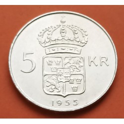SUECIA 5 KRONOR 1955 Rey GUSTAV VI y VALOR KM.829 MONEDA DE PLATA SC- Sweden 5 Kroner Coronas