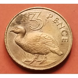 GAMBIA 3 PENIQUES 1966 PÁJARO FRANCOLIN e ISABEL II KM.2 MONEDA DE LATON MBC+ Africa coin
