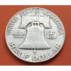 ESTADOS UNIDOS 1/2 DOLAR 1959 D BENJAMIN FRANKLIN y CAMPANA KM.163 MONEDA DE PLATA MBC USA Half silver dollar R/3
