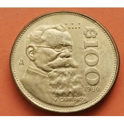 MEXICO 100 PESOS 1990 CARRANZA KM.493 MONEDA DE LATON EBC Mejico Mexiko coin