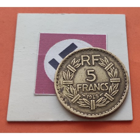 FRANCIA 5 FRANCOS 1945 DAMA tipo LAVRILLIER KM.888.A.2 MONEDA DE BRONCE ALUMINIO MBC OCUPACION NAZI III REICH WWII France