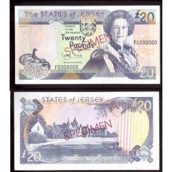 @SPECIMEN@ JERSEY 20 LIBRAS 1993 CASTILLO ST. QUEEN'S MANOR Pick 23S BILLETE SC Balwick of £20 Pounds UNC