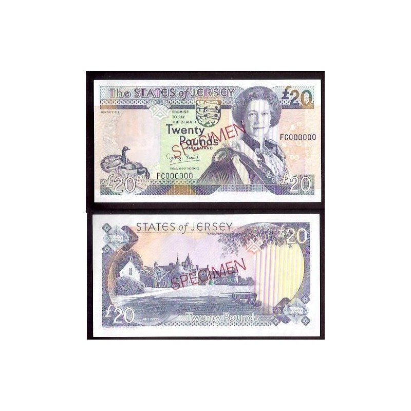 @SPECIMEN@ JERSEY 20 LIBRAS 1993 CASTILLO ST. QUEEN'S MANOR Pick 23S BILLETE SC Balwick of £20 Pounds UNC