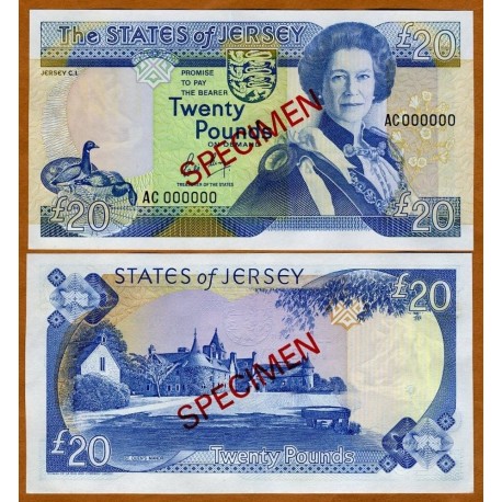 @SPECIMEN@ JERSEY 20 LIBRAS 1993 CASTILLO ST. QUEEN'S MANOR Pick 23S BILLETE SC Balwick of £20 Pounds UNC