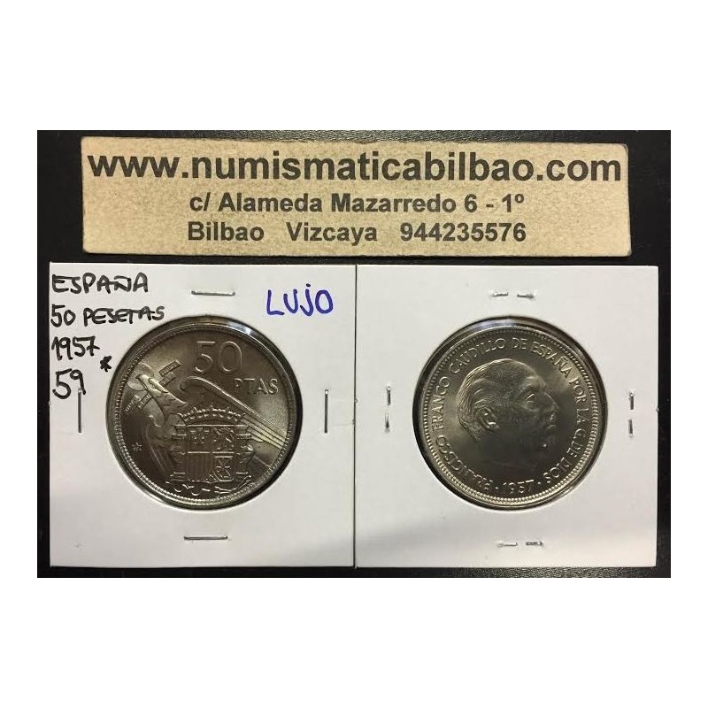 ESPAÑA 50 PESETAS 1957 * 59 FRANCISCO FRANCO ESTADO ESPAÑOL KM.788 MONEDA DE NICKEL SC Spain