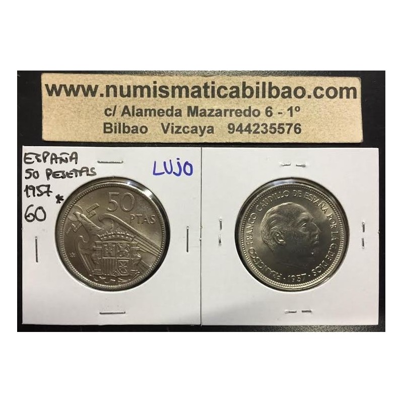 ESPAÑA 50 PESETAS 1957 * 60 FRANCISCO FRANCO ESTADO ESPAÑOL KM.788 MONEDA DE NICKEL SC Spain
