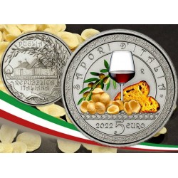 . 1 acoin ITALIA 5 EUROS 2022 PUGLIA Primitivo e Orecchiette Italian Excellences MONEDA NICKEL 15.000 uds