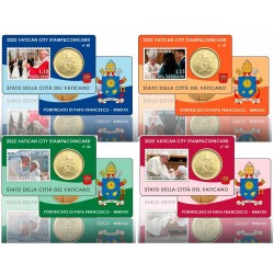 . 4 coincards x VATICANO 50 CENTIMOS 2022 MONEDA + SELLO PAPA FRANCISCO nº 40+41+42+43 LATON SC