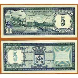 @ESCASO@ ANTILLAS HOLANDESAS 5 GULDEN 1972 CIUDAD Pick 8B BILLETE SC @DOBLEZ CENTRAL@ Netherland Antilles UNC BANKNOTE