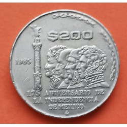MEXICO 200 PESOS 1985 INDEPENDENCIA 175 ANIVERSARIO y PERSONAJES KM.509 MONEDA DE NICKEL MBC Mejico Mexiko coin
