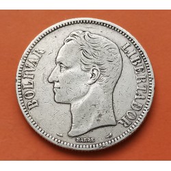 VENEZUELA 5 BOLIVARES 1910 LIBERTADOR SIMON BOLIVAR KM.24.2 MONEDA DE PLATA MBC- silver coin