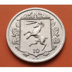 ISLA DE MAN 10 PENIQUES 1984 Letras AD CABRA RAMPANTE e ISABEL II KM.46 MONEDA DE NICKEL MBC+ Isle Of Man 10 Pence