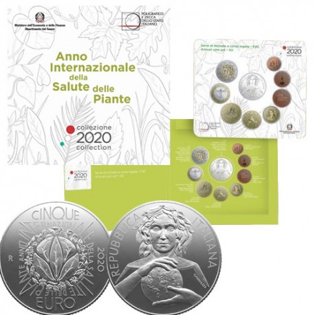 ITALIA CARTERA OFICIAL EUROS 2020 UNC 1+2+5+10+20+50 Centimos + 1€ + 2€ + 5 EUROS 2020 PLATA SALUD PLANTAS BU SET KMS