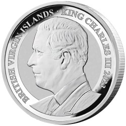 . @1ª MONEDA de CHARLES III@ BRITISH VIRGIN ISLANDS 1 DOLAR 2023 PEGASUS CABALLO ALADO PLATA cápsula OZ ONZA Pegaso