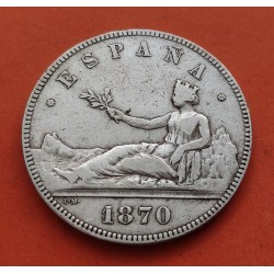 ESPAÑA 5 PESETAS 1870 * 18 70 SNM GOBIERNO PROVISIONAL DAMA SENTADA KM.655 MONEDA DE PLATA (DURO) Spain silver R/1