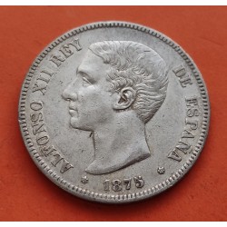 ESPAÑA 5 PESETAS 1875 * 18 75 DEM REY ALFONSO XII y ESCUDO KM.671 MONEDA DE PLATA (DURO) Spain silver R/2