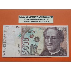 1 billete CIRCULADO x España 5000 PESETAS 1992 CRISTOBAL COLON JUAN CARLOS I Serie 1E 3935953 Pick 165 MBC- Spain banknote