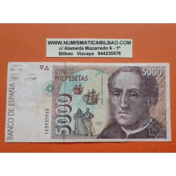 1 billete MUY CIRCULADO x España 5000 PESETAS 1992 CRISTOBAL COLON JUAN CARLOS I Serie 1E 3935953 Pick 165 Spain banknote