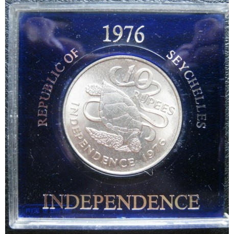 @ESTUCHE OFICIAL@ SEYCHELLES 10 RUPIAS 1976 TORTUGA REAL - INDEPENDENCE KM.28 MONEDA DE NICKEL SC- 10 Rupees