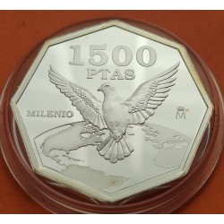 1 moneda NO ESTUCHE x España 1500 PESETAS 2000 MILENIO PALOMA DE LA PAZ PLATA PROOF SI CÁPSULA FNMT