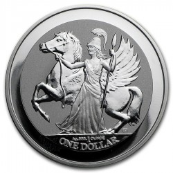 BRITISH VIRGIN ISLANDS 1 DOLAR 2017 DIOSA ATENEA y PEGASO CABALLO ALADO MONEDA DE PLATA SC CÁPSULA silver coin ONZA Oz PEGASUS