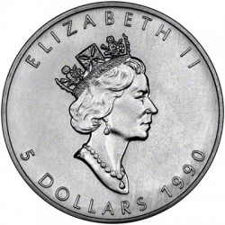 CANADA 5 DOLARES 1990 HOJA DE ARCE PLATA PURA SC SILVER DOLLAR