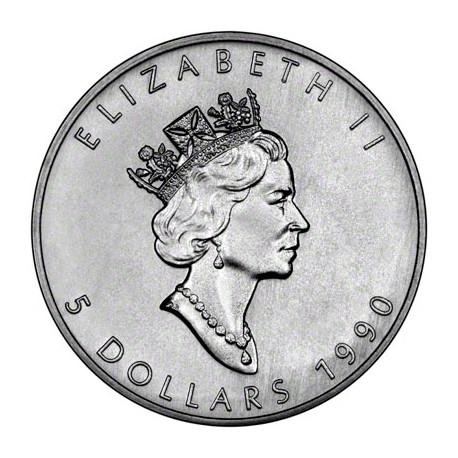 CANADA 5 DOLARES 1990 HOJA DE ARCE PLATA PURA SC SILVER DOLLAR